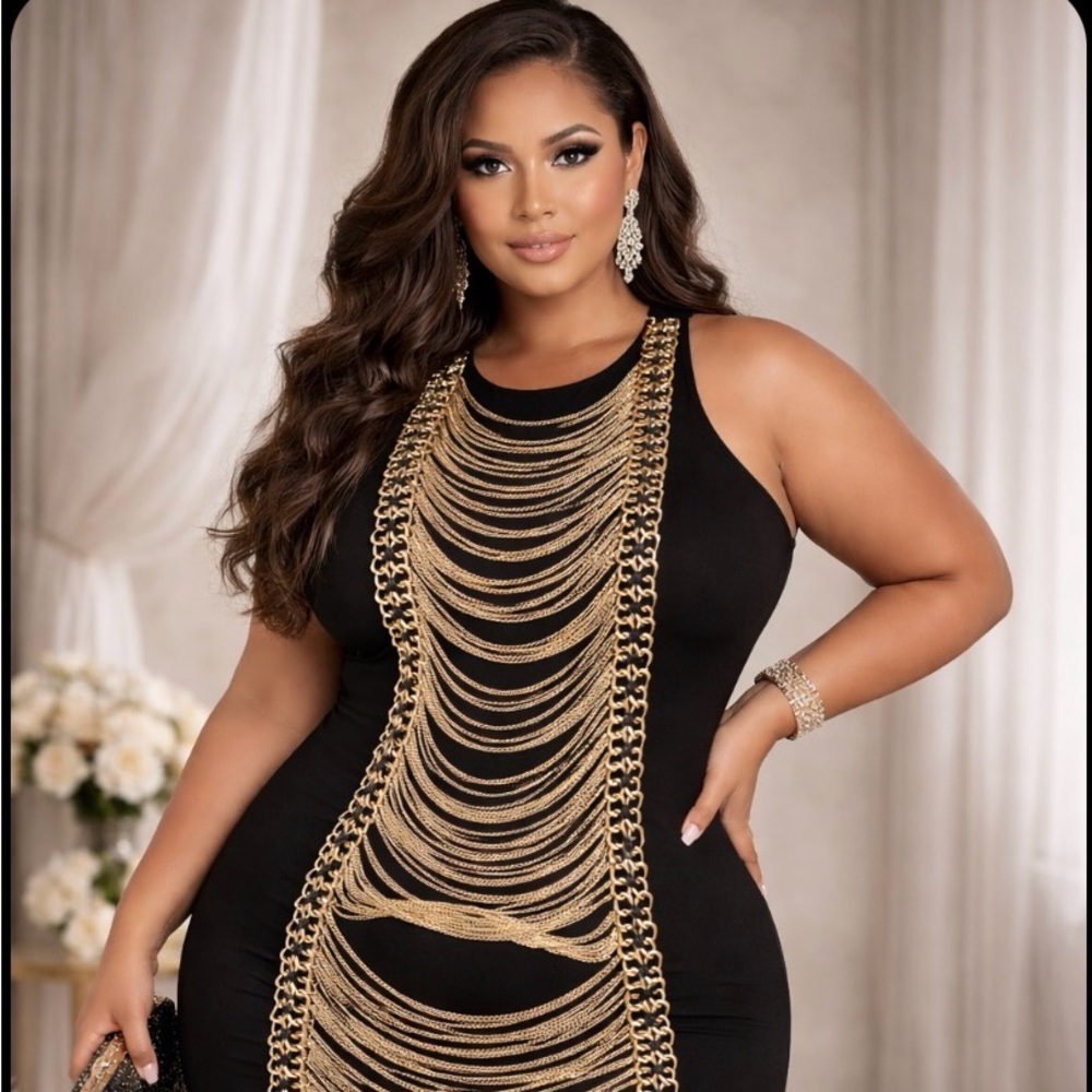 AKIRA Black Dress with Gold Chain Accents